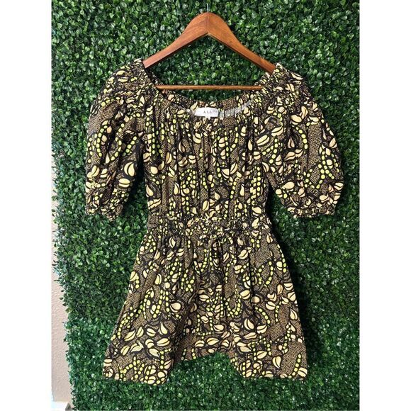 ALC Maya Cotton Green & Brown Coffee Bean Floral Print Mini Dress size 2 - Picture 2 of 6